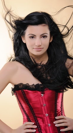 beautiful woman with long and healty hair isolatedの写真素材