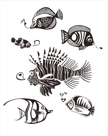 Monochrome tropical Fishesのイラスト素材