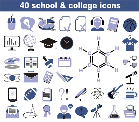 40 school and college icons in blue and blackのイラスト素材