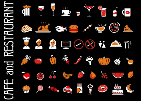 food and drink icons set for black backgroundのイラスト素材