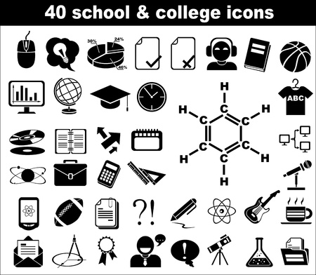 40 school and college icons in blackのイラスト素材