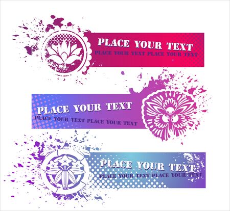 Colorful Grunge Banners with floral elementsのイラスト素材