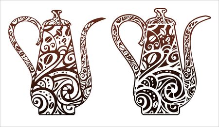 coffee pot with floral ornamentのイラスト素材