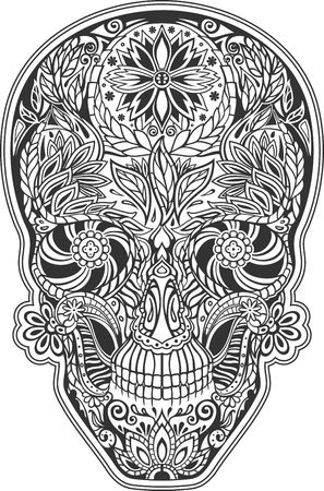 human skull made of flowers, vector illustrationのイラスト素材