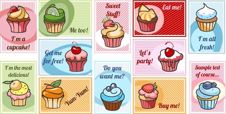 colorful delicious cupcakes. Vector illustrationのイラスト素材