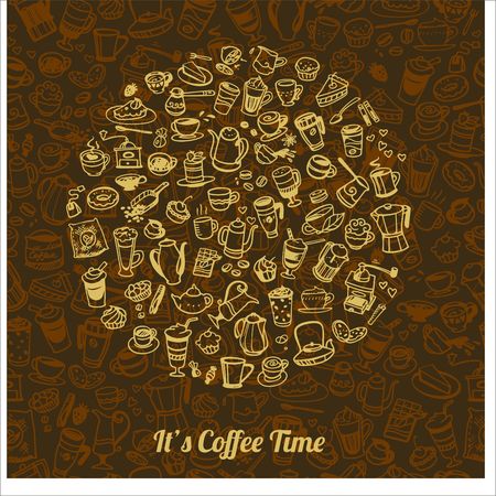 doodle coffee, tea and confectionery icons, vector illustrationのイラスト素材