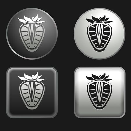 strawberry icon on round and square buttonsのイラスト素材