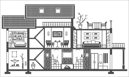 house interior silhouette with furniture. Vector illustrationのイラスト素材