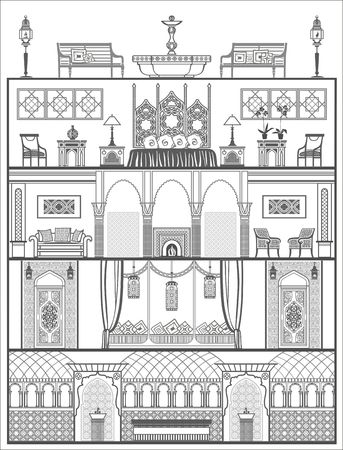 house interior silhouette in oriental style. Vector illustrationのイラスト素材