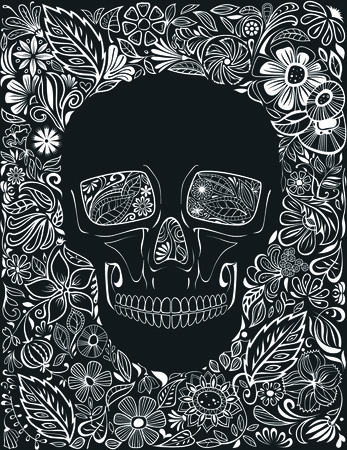 human skull made of flowersのイラスト素材