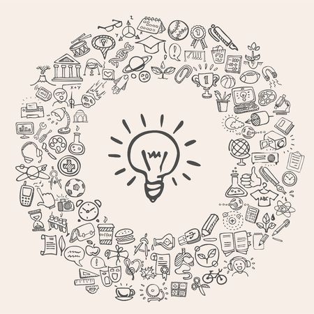 doodle education iconsのイラスト素材
