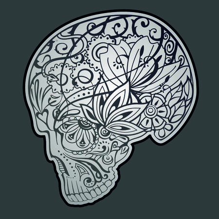human skull made of flowersのイラスト素材