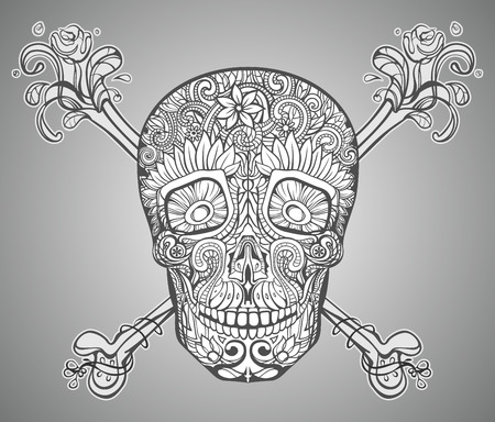 human skull made of flowersのイラスト素材