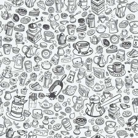 hand drawn coffee patternのイラスト素材