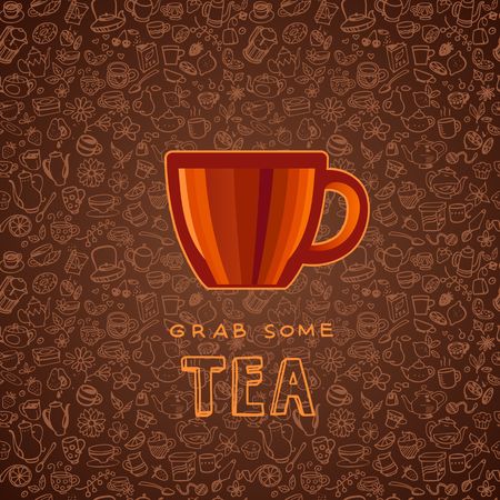 hand drawn tea and coffee background vector illustrationのイラスト素材