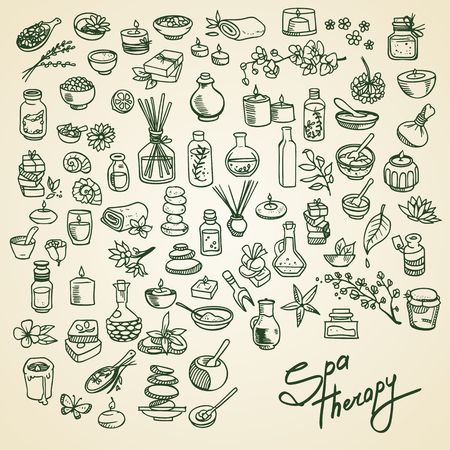 spa and self care doodle design elements setのイラスト素材