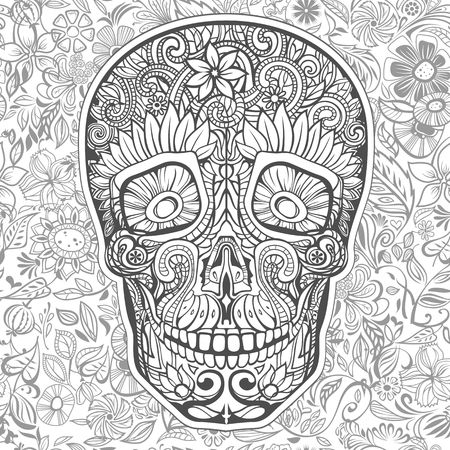 human skull made of flowersのイラスト素材