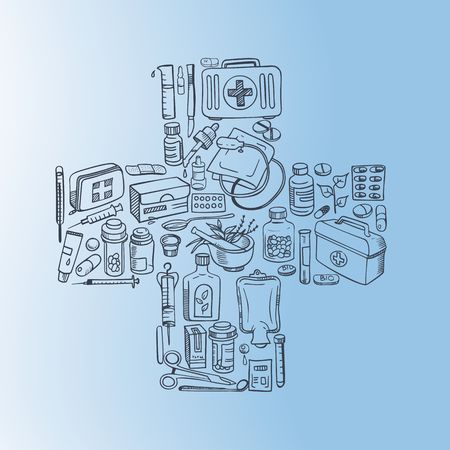 medicine doodle backgroundのイラスト素材