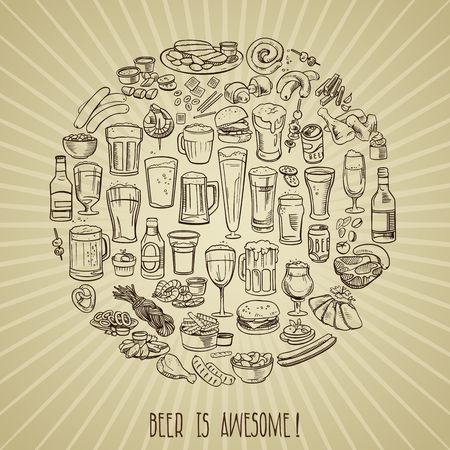 sketchy beer and snacksのイラスト素材