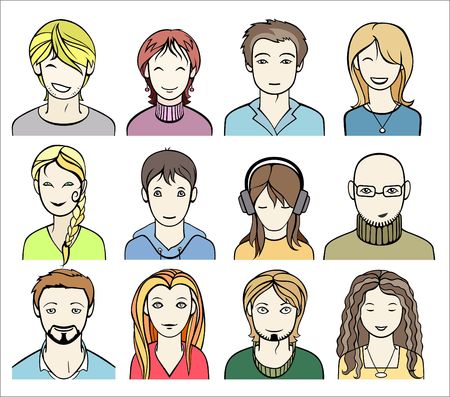 unrecognizable men and women faces vector illustrationのイラスト素材