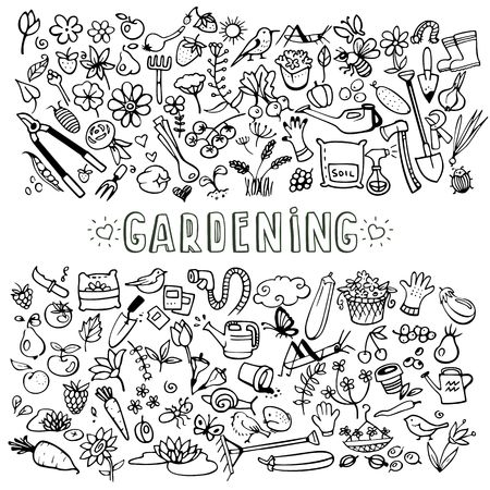 hand drawn garden iconsのイラスト素材