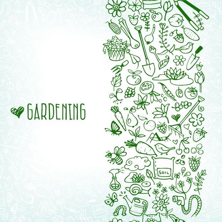 hand drawn garden icons backgroundのイラスト素材