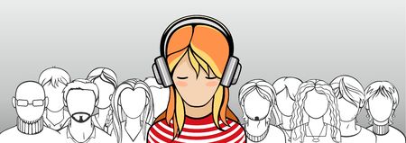 crowd of people with one stand outのイラスト素材