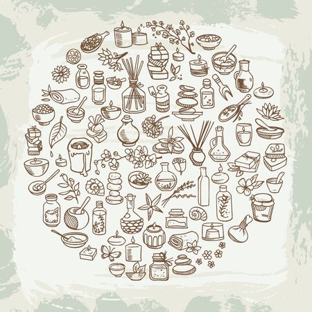 spa doodle icons setのイラスト素材