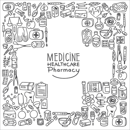 Health care doodle icons background, vector illustrationのイラスト素材