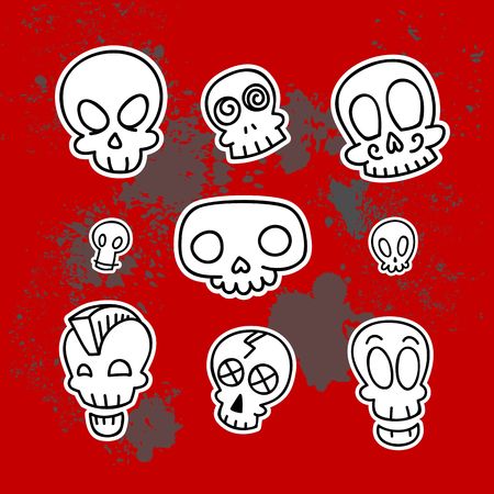 9 simple cute sketchy skulls, vector illustrationのイラスト素材