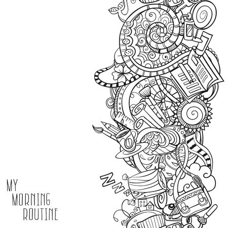 cartoon doodles, hand drawn everyday morning thingsのイラスト素材
