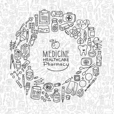 Health care doodle icons backgroundのイラスト素材