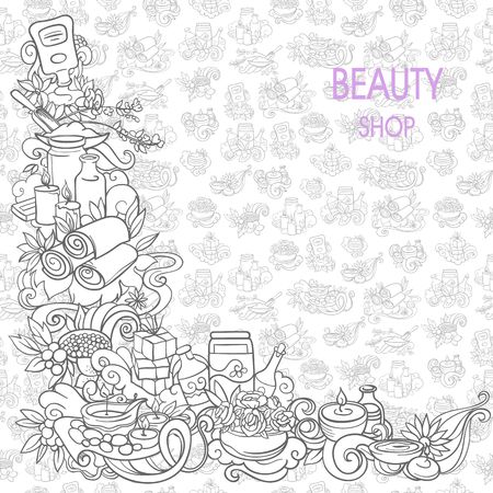 spa and self care doodles, vector backgroundのイラスト素材
