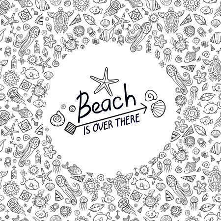 beach and sea doodles, holiday at the seasideのイラスト素材