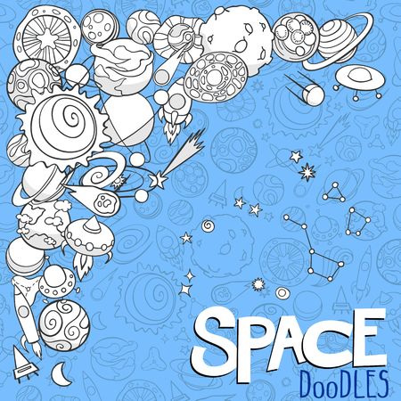 doodles of planets and space objectsのイラスト素材