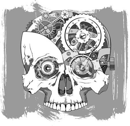 Human skull with clockwork mechanism inside, vectorのイラスト素材