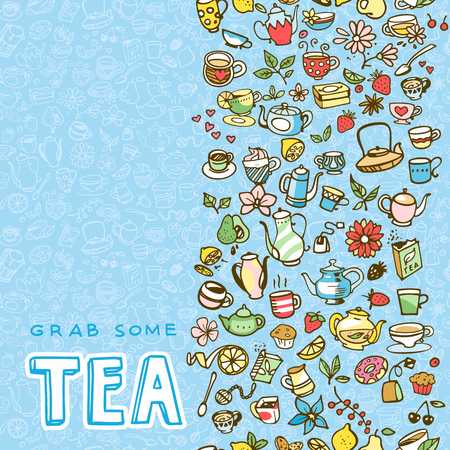 A doodle hand drawn tea icons, vector illustrationのイラスト素材