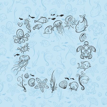 different sea and ocean creatures, vector illustrationのイラスト素材