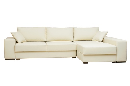 beautiful leather sofa beige color on a white backgroundの写真素材