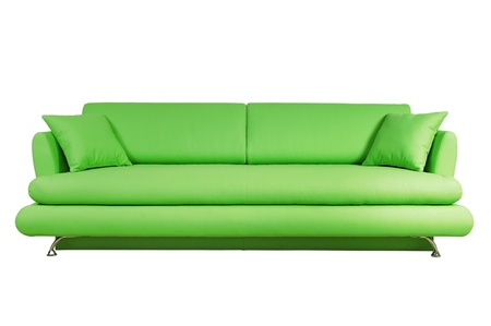 Green sofa isolated on white backgroundの写真素材