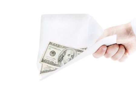 money in envelope isolated on white backgroundの写真素材