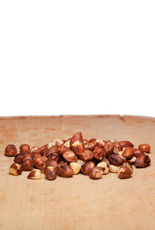 Hazelnuts on wooden backgroundの写真素材