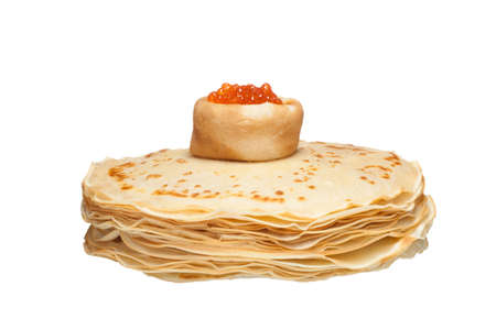 roasted pancakes with caviar on the white backgroundの写真素材