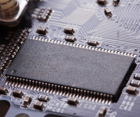 Closeup of electronic circuit board with processor