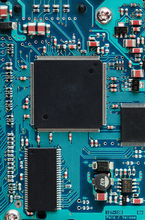 Closeup of electronic circuit board with processor