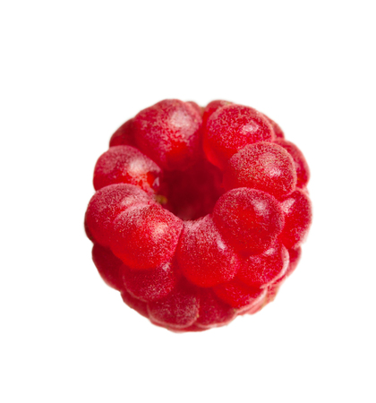 juicy red ripe raspberries isolated on white background