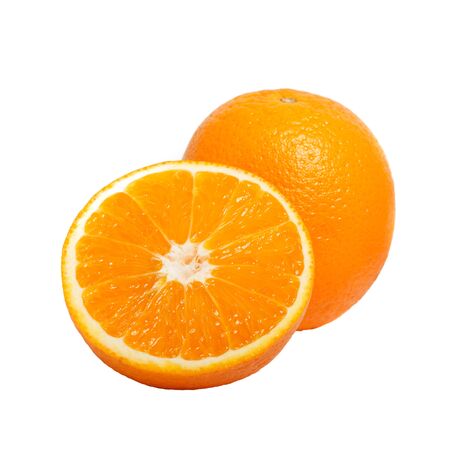 delicious fresh natural ripe cut oranges isolated on white background.
