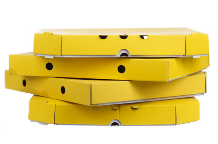 the blank pizza boxes isolated on white background.の写真素材