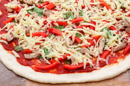 the Italian pizza with cheese and chikenの写真素材