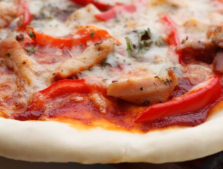 the Italian pizza with cheese and chikenの写真素材